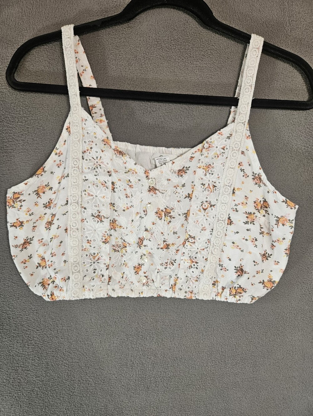 Japna Medium Peasant Crop Tank Top Shirt Bralette Crochet Floral Cottagecore